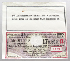 GERMANY WEIMAR 17 MARK 50 PFENNIG 1922 ZINSSCHEINREIHE #alb051 1285 - Andere & Zonder Classificatie