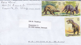 United States EVANSVILLE 2009 Cover Brief VAERLÖSE 3x Denmark Dinosaurus Incl Pair Daspletosaurus Einiosaurus Edmontonia - Covers & Documents