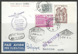 Carte - 1é Luchtverbinding/1é Liaison Aérienne - Brussel-Malaga Par SABENA 6/04/1962 - En Retour. - Sonstige & Ohne Zuordnung