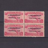 CUBA 1928, Mi# 68, Lindbergh's Flight Overprint, Block Of 4, MH - Nuovi