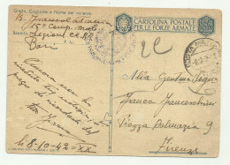 CARTOLINA POSTALE FORZE ARMATE LEGIONE CC. RR. BARI 1942 - Weltkrieg 1939-45