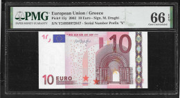 Greece  "Y" 10  EURO GEM UNC! Draghi Signature!!  PMG 66EPQ (Exceptional Paper Quality)   Printer  Y037C4! - 10 Euro