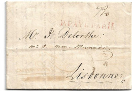 (C02) - PORTUGAL - LETTRE RUSSIE => PARIS => LISBONNE 1816 MARQUE P.PAYE PARIS EN ROUGE - ...-1853 Prefilatelia