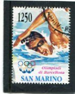 SAN MARINO - 1992   1250 L   SWIMMING  EX  MS  FINE USED - Usados