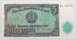 BULGARIA 5 LEVA 1951 TOP #alb016 0419 - Bulgarien