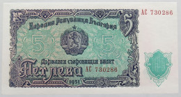 BULGARIA 5 LEVA 1951 TOP #alb016 0421 - Bulgarie