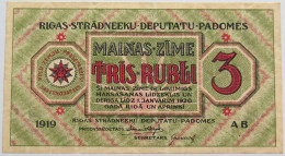 LATVIA 3 RUBLI 1919 #alb018 0413 - Letonia