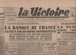 LA VICTOIRE 28 11 1945 - PROCES NUREMBERG - NATIONALISATION BANQUE DE FRANCE - TOULOUSE 274 ENFANTS MORTS - AZERBAIDJAN - Testi Generali