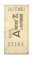 Ticket  R.A.T.P. A Métro Ou Autobus 2e Classe - Format : 6x3 Cm - Europe