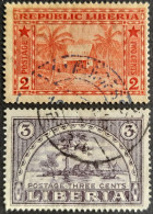 Liberia 1915 Habitation Ile Island Arbre Palmier Palm Tree Yvert 114 115 O Used - Eilanden