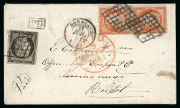 1851 Enveloppe Pour L'Angleterre Avec Cérès Non Dentelé - 1849-1850 Cérès