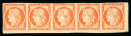 1850, Cérès Non Dentelé 40 Centimes Orange En Bande - 1849-1850 Ceres