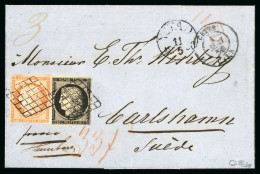 1850, Lettre Pour Karlshamn (Suède), Affranchissement - 1849-1850 Cérès