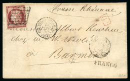 1850, Cérès Non Dentelé 1 Franc Carmin, Sur Lettre - 1849-1850 Ceres