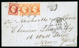 1854, Lettre Pour New-York (États-Unis) Affranchissement - 1853-1860 Napoleone III