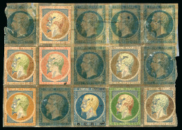 Empire Non Lauré, 15 Exemplaires De Coussinets D'impression - 1863-1870 Napoleon III Gelauwerd