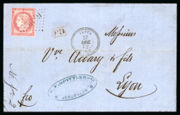 1872, Lettre Pour Lyon, Affranchissement Cérès Dentelé - 1871-1875 Cérès