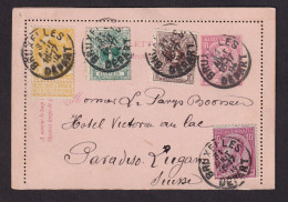 DDEE 858 -- Carte-Lettre Emission 1884 - Superbe Affranchissement Complémentaire (dont TP 46) BRUXELLES 1904 à LUGANO - Letter-Cards