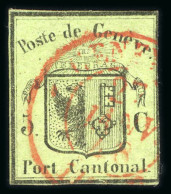 5c "Kleiner Adler", Gelbgrün Mit Spektakulären Plattenfehler "unterbrochener Rahmen Unter Dem C Von Cantonal" - 1843-1852 Timbres Cantonaux Et  Fédéraux