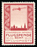 Schweiz, Flugpostmarken, Vorläufer 1913, 50 Rp Bern - Unused Stamps