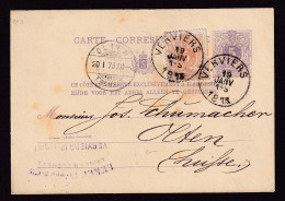 DDEE 860 -- Entier Postal Lion Couché VERVIERS 1878 Vers OLTEN Suisse - Cachet Privé Lekeu Frères , Laines Et Déchets - Cartoline 1871-1909