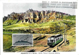 SAN MARINO - 1946 Posta Aerea Fdc Su Cartolina "Monte Titano E Ferrovia Elettrica" - 11057 - Brieven En Documenten