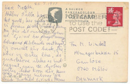 8p QEII Solo Slogan Postcard Abroad / Cheddar, Wales - 25 July 1977 Carmarthen, Dyfed - Pays De Galles