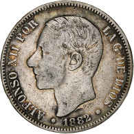 Espagne, Alfonso XII, 5 Pesetas, 1882, Madrid, TB+, Argent, KM:688 - Premières Frappes