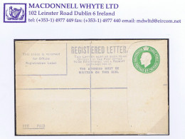 Ireland Registered Envelopes 1922 George V 5d In Green For Irish Use, Size F, Unused - Postal Stationery