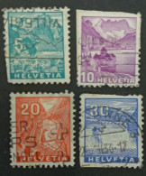 Timbres "Paysages", 5 Vert 1934 Pilatus, 10 Violet 1936 Chateau De Chillon, 20 Rouge 1934 Voie Du Saint Gothard, ++ - Oblitérés