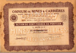 Action De Cent Francs Au Porteur Omnium De Mines & Carrières Série B - Mines