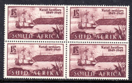 SOUTH AFRICA - 1949 BRITISH SETTLERS IN NATAL ANNIVERSARY 1½d STAMP IN BLOCK OF 4 FINE MM/MNH */** SG 127 X 4 - Nuevos