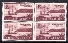 SOUTH AFRICA - 1949 BRITISH SETTLERS IN NATAL ANNIVERSARY 1½d STAMP IN BLOCK OF 4 FINE MM/MNH */** SG 127 X 4 - Nuovi