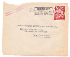 Belgique 657 Doudou 1f Devant De Lettre Liège Evere 1944 Flamme Appliquez Les Timbres A L'ENVERS RARE !!! - Sellados Mecánicos