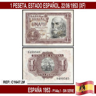 C1647.2# España 1953. 1 Pts. Estado Español (XF) P144a.1 - 1-2 Peseten