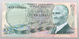 TURKEY 10 LIRASI 1970 TOP #alb049 1091 - Turquie