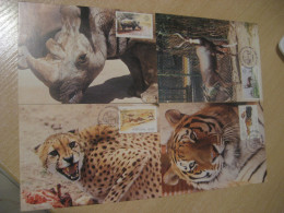 LISBOA 1984 Zoo Rhinoceros Rhino Siberian Tiger Cheetah Antelope Elephant Cancel 4 Maxi Maximum Card PORTUGAL - Rhinozerosse