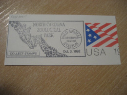 ASHEBORO 1992 North Carolina Zoological Zoo Park Giraffe Girafe Cancel Fragment USA Giraffes Girafes - Jirafas