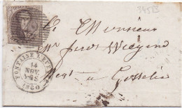 34583# BELGIQUE LEOPOLD MEDAILLON N° 10 LETTRE Obl 42 FONTAINE L'EVEQUE 1860 Pour GOSSELIES - 1849-1865 Medallones (Otros)