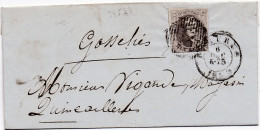 34584# BELGIQUE LEOPOLD MEDAILLON N° 10A LETTRE Obl 39 FLEURUS 1859 Pour GOSSELIES - 1849-1865 Medallones (Otros)