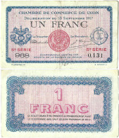 France - BILLET - Chambre De Commerce De LYON - UN FRANC - 1917 - JP.077.15 - 15-238 - Bons & Nécessité