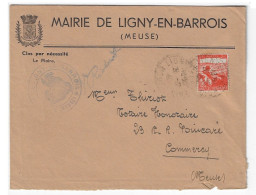 LIGNY En BARROIS Meuse Lettre Entête Mairie 2 F + 1 F Aidez Les Tuberculeux Yv 737 Ob 25 7 1945 - Storia Postale