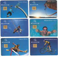 Belgacom, 6 Diff High Value Phonecards 2002-2003, Sports, TOPcondition - Con Chip