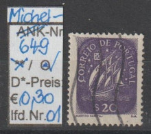 1943 - PORTUGAL - FM/DM "Karavelle" 20 C Grauviolett - O Gestempelt - S.Scan  (port 649o 01-02) - Oblitérés