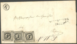 BADEN 5 BRIEF, 1859, 1 Kr. Schwarz, 3x Als Mehrfachfrankatur Mit Uhrradstempel 5 Und Nebenstempel 6 Und L2 MEERSBURG Nac - Storia Postale