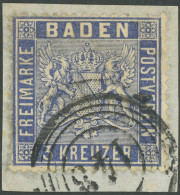 BADEN 10c BrfStk, 1861, 3 Kr. Veilchenblau, Nummernstempel 148, übliche Leichte Zahnmängel Sonst Prachtbriefstück, Gepr. - Used