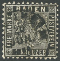 BADEN 13a O, 1862, 1 Kr. Schwarz, Gut Zentriert!, Kabinett - Afgestempeld