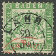 BADEN 21a O, 1862, 18 Kr. Grün, K2 LAHR Und Roter K1, Repariert Wie Pracht, Kurzbefund Stegmüller, Mi. (700.-) - Usati
