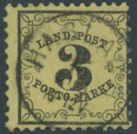 BADEN LP 2x O, 1863, 3 Kr. Schwarz Auf Gelb, Pracht, Gepr. Brettl, Mi. 150.- - Usados