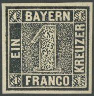 BAYERN 1 Spe , 1849 1 Kr. Schwarz, Sperati Reproduktion, Type A, Ohne Gummi, Pracht, R! - Andere & Zonder Classificatie